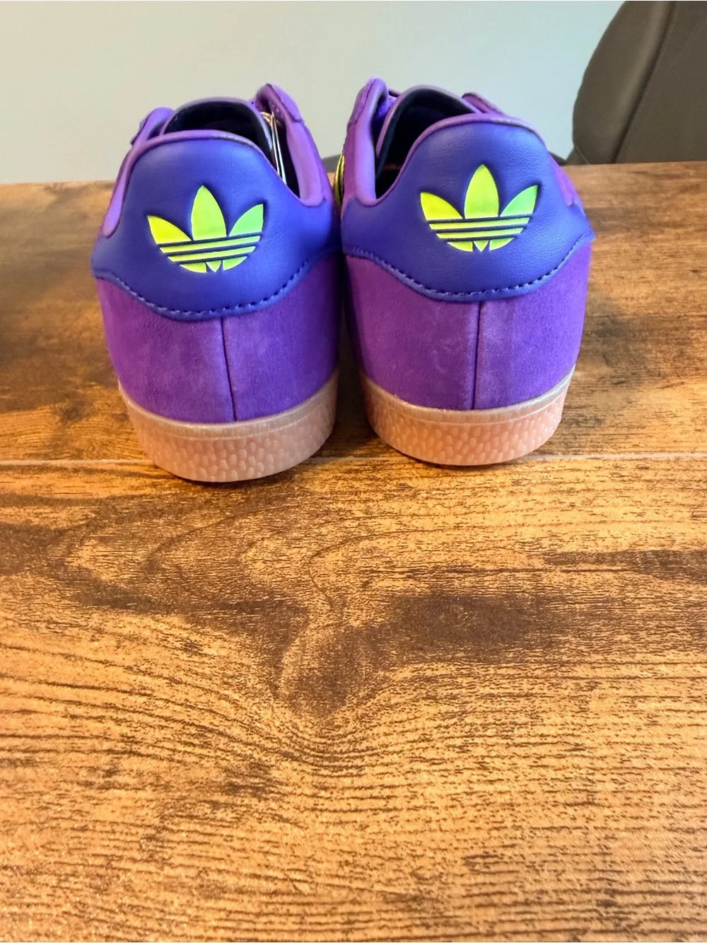 Adidas Gazelle Kids Suede Sneaker - Purple with Neon Green Stripes 5Y/6W